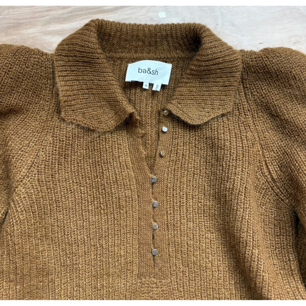 Ba&sh Tilte Jumper Brown Mohair Wool Puff Sleeve Peter Pan Collar Sweater XS Lux - Picture 3 of 12